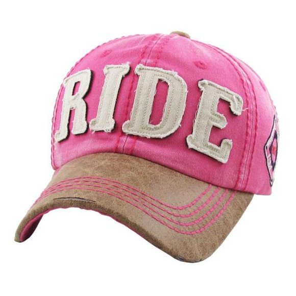 New- Ladies Vintage Style RIDE Graphic Pink Ballcap - Picture 1 of 5